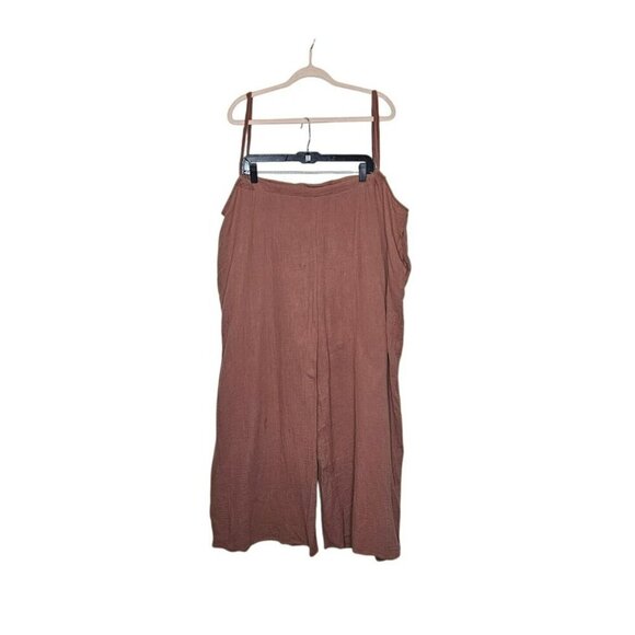 Bucket List Brown Gauzy Jumpsuit Overall Adjustable Straps Wide Legs Oversized S - Picture 3 of 13